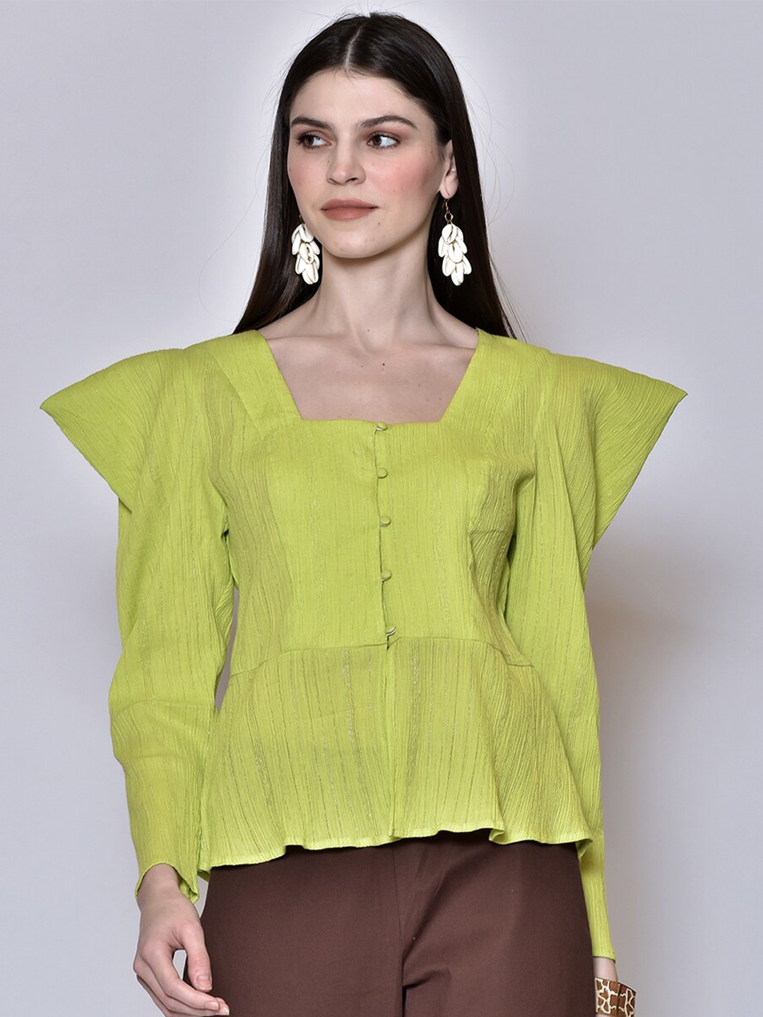 

250 DESIGNS Green Peplum Top