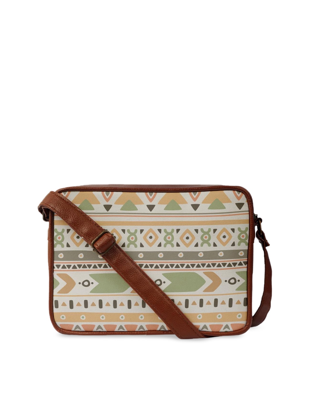 

Crazy Corner Yellow & Green Tribal Printed Structured Sling Bag