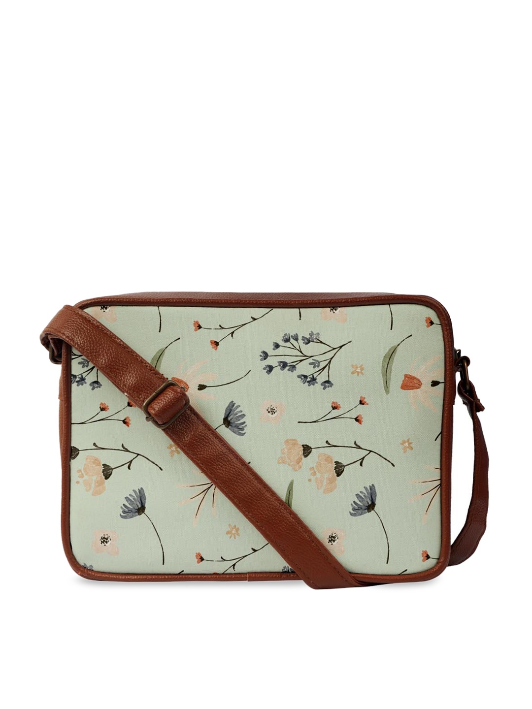 

Crazy Corner Green Floral Printed Structured Sling Bag