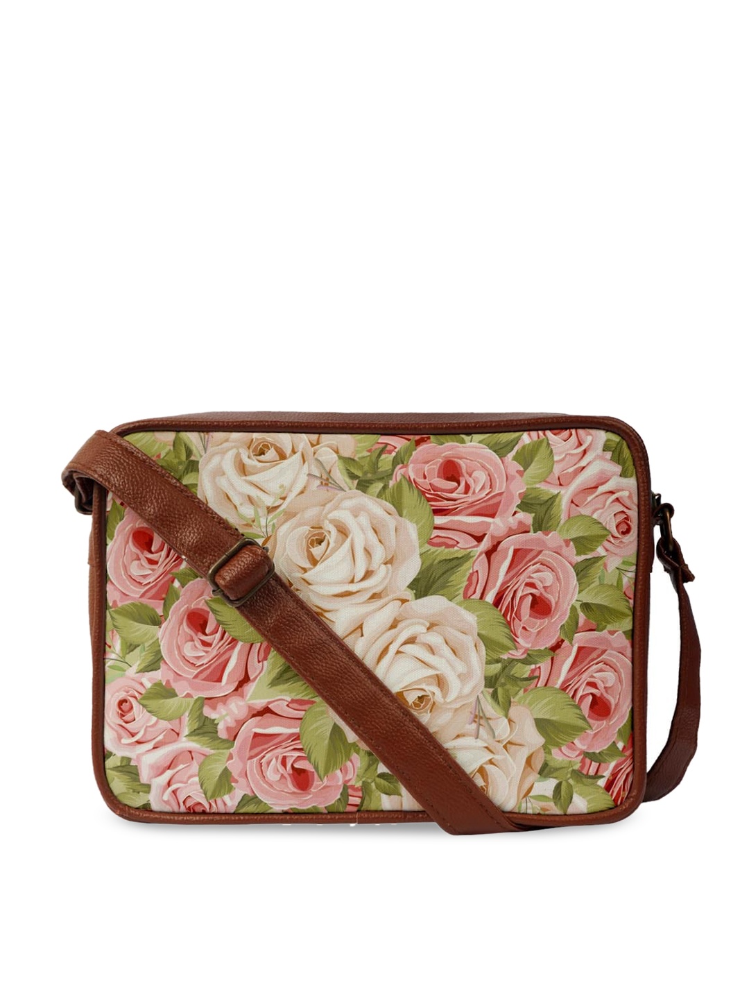 

Crazy Corner Brown & Pink Floral Printed Structured Sling Bag