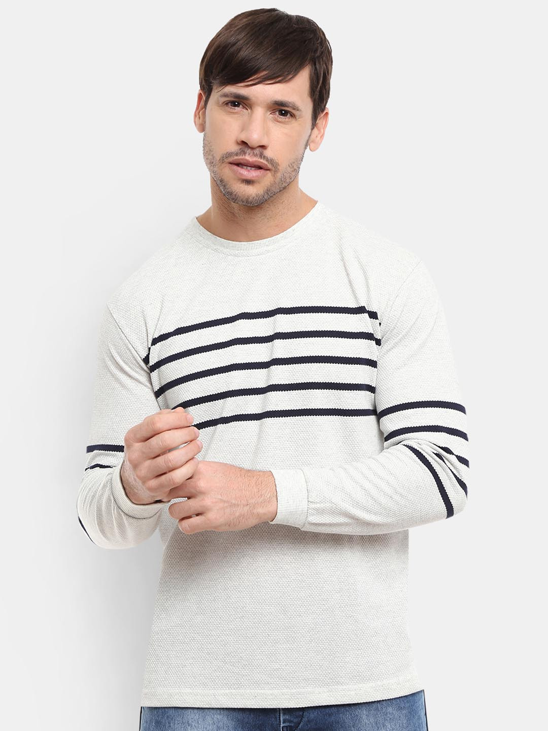 

V-Mart Men Grey & Black Striped T-shirt