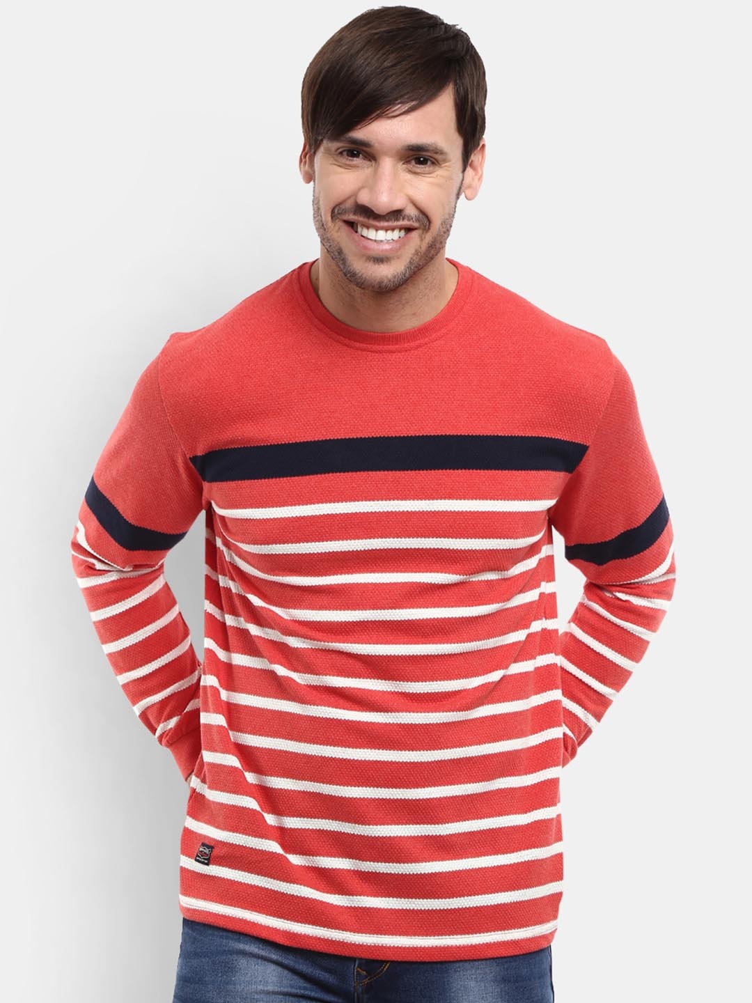 

V-Mart Men Coral Striped Cotton T-shirt