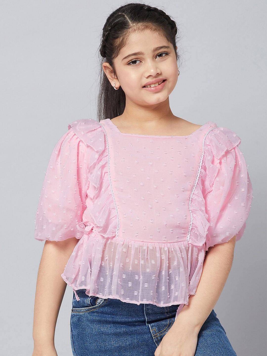 

Stylo Bug Pink Ruffle Peplum Top