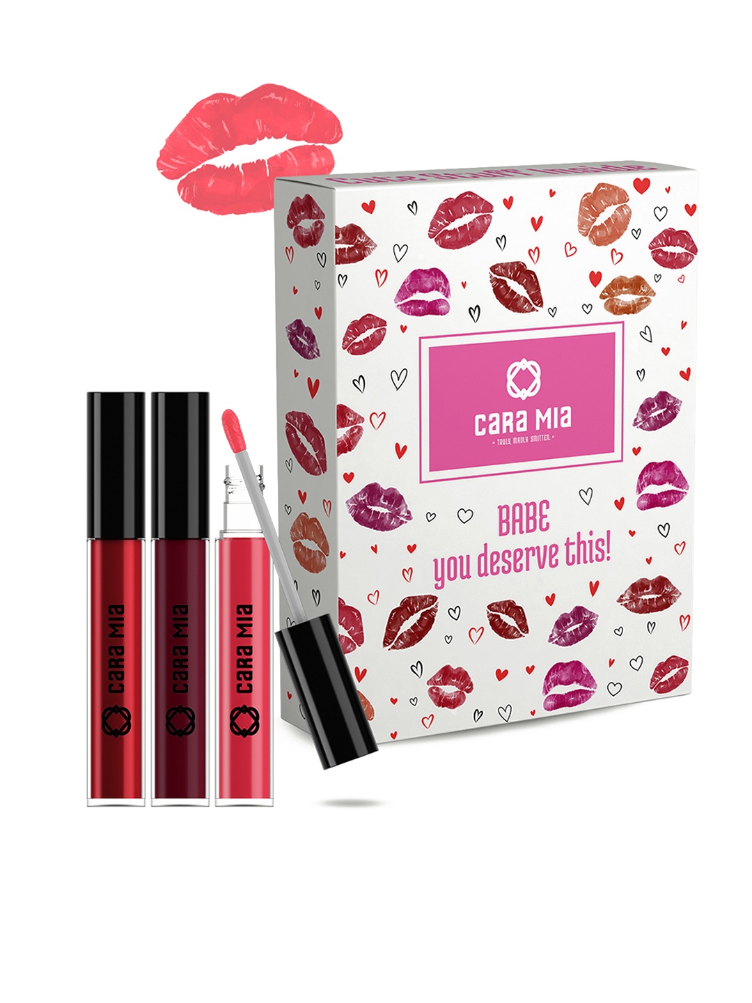 

CARA MIA Kiss of Love D - Set of 3 Liquid Lipsticks - 4g each, Red
