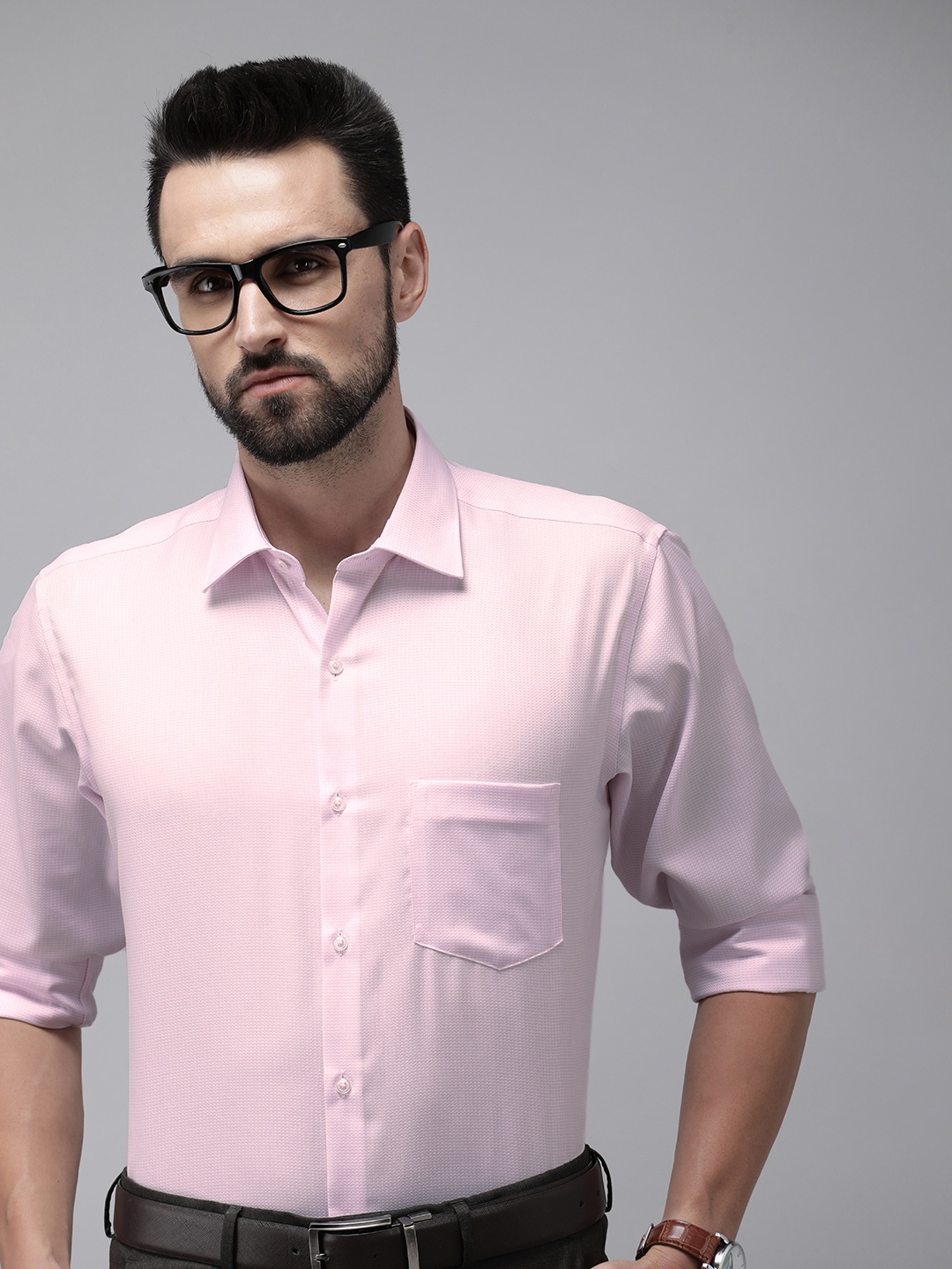 

Van Heusen Men Pink Self Designed Formal Shirt