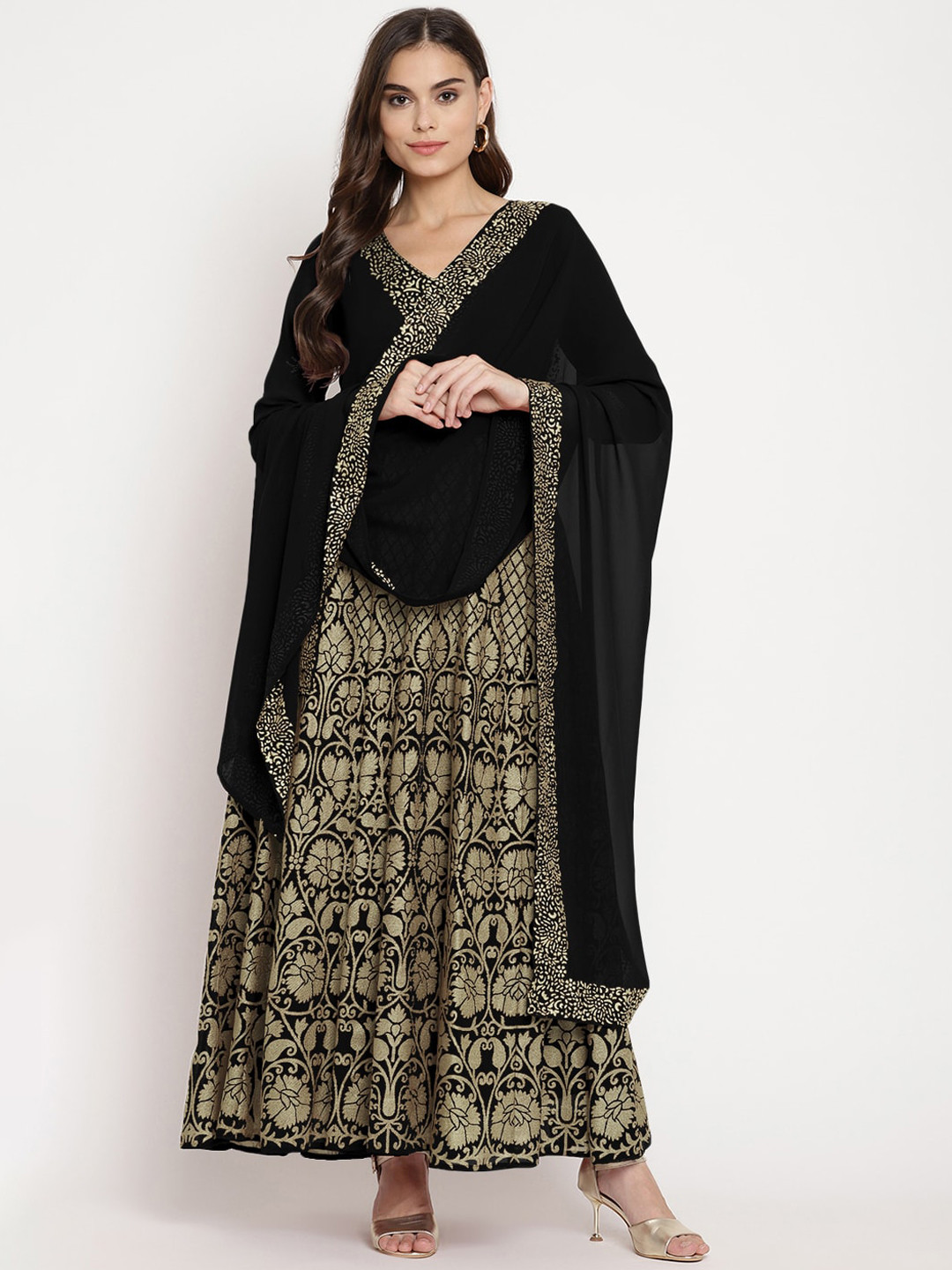 

Ahalyaa Women Black Ethnic Motifs Regular Sleeves Anarkali Dress