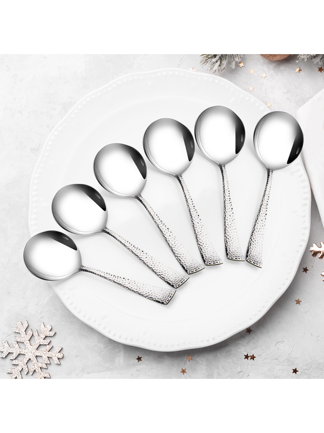 

Athome by Nilkamal Set Of 6 Silver-Toned Vintage Soup Spoons