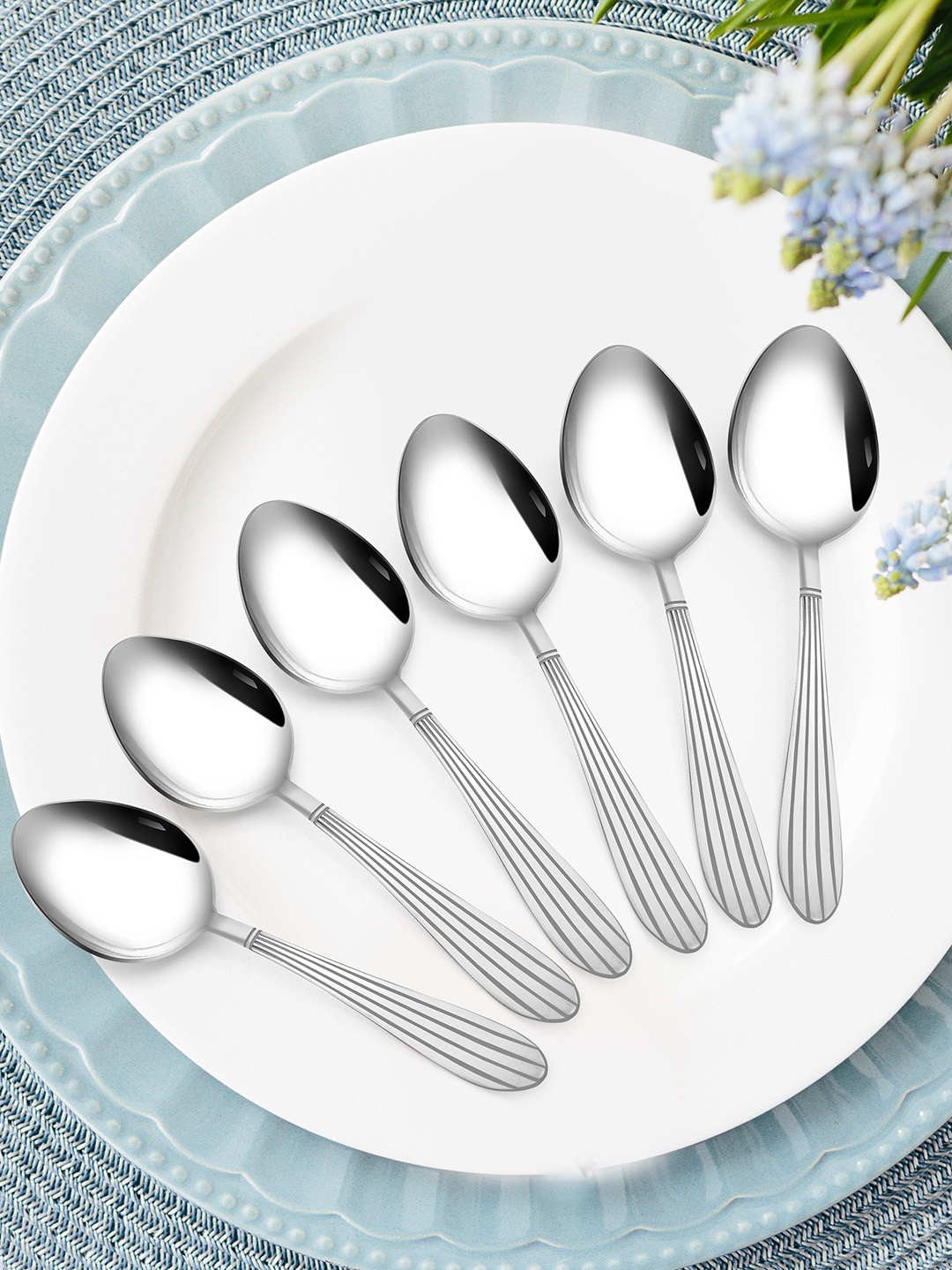

Athome by Nilkamal Silver Set Of 6 Stainless Steel Serving Spoons