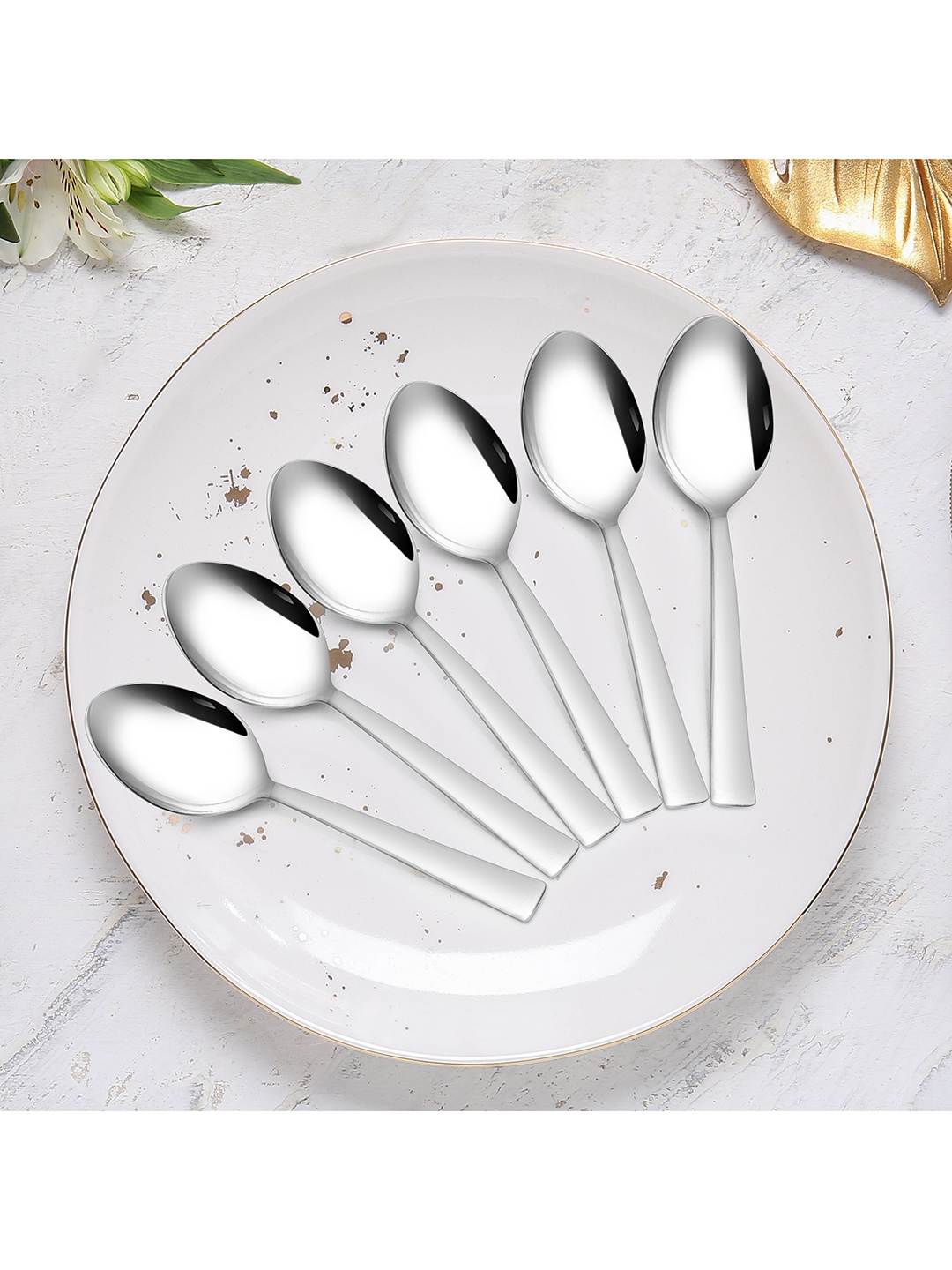 

Athome by Nilkamal Silver-Toned Set Of 6 Solid Table Spoons