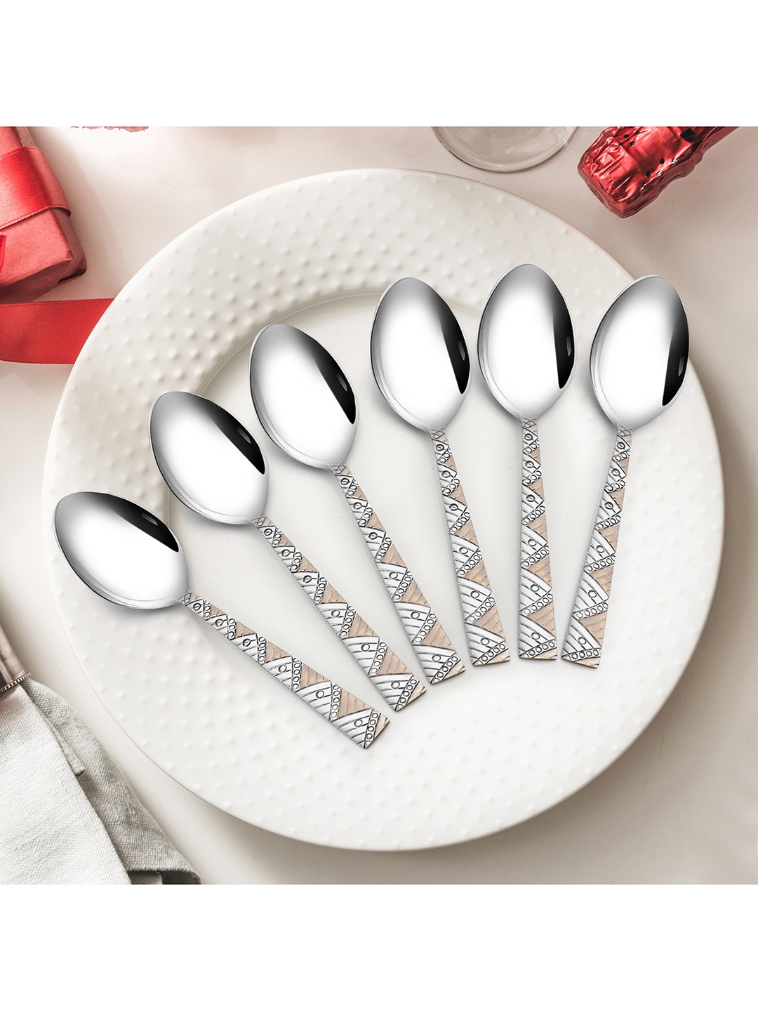 

Athome by Nilkamal Silver Set Of 6 Stainless Steel Serving Spoons