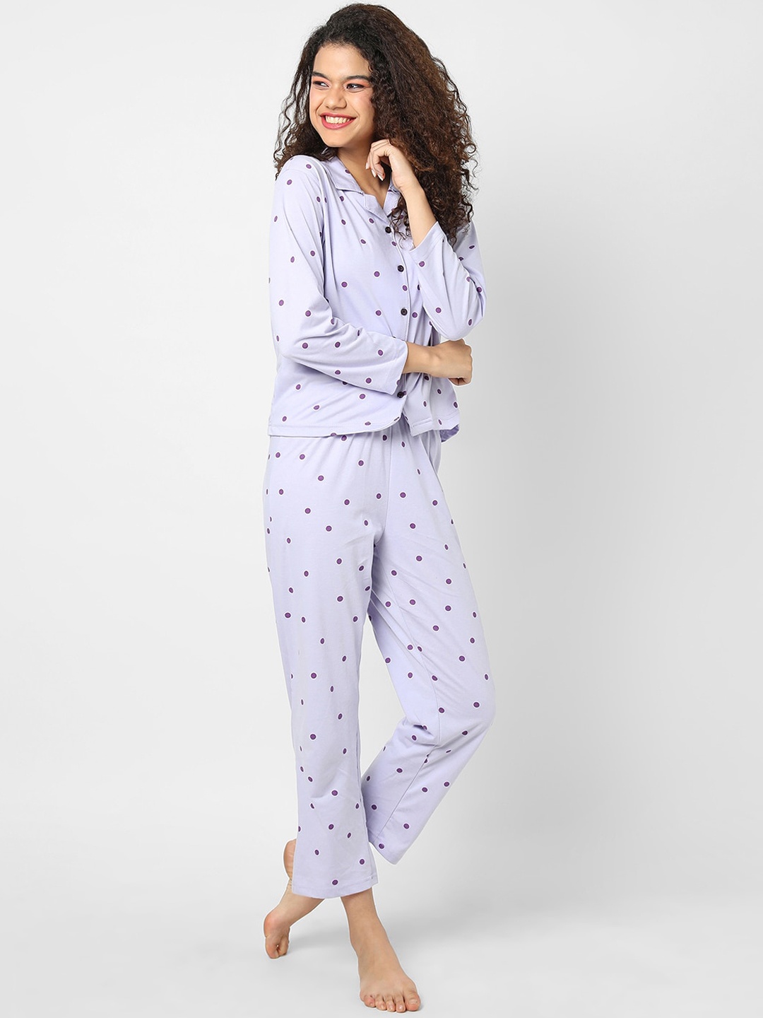 

Campus Sutra Women Purple Printed Pure Cotton Night suit