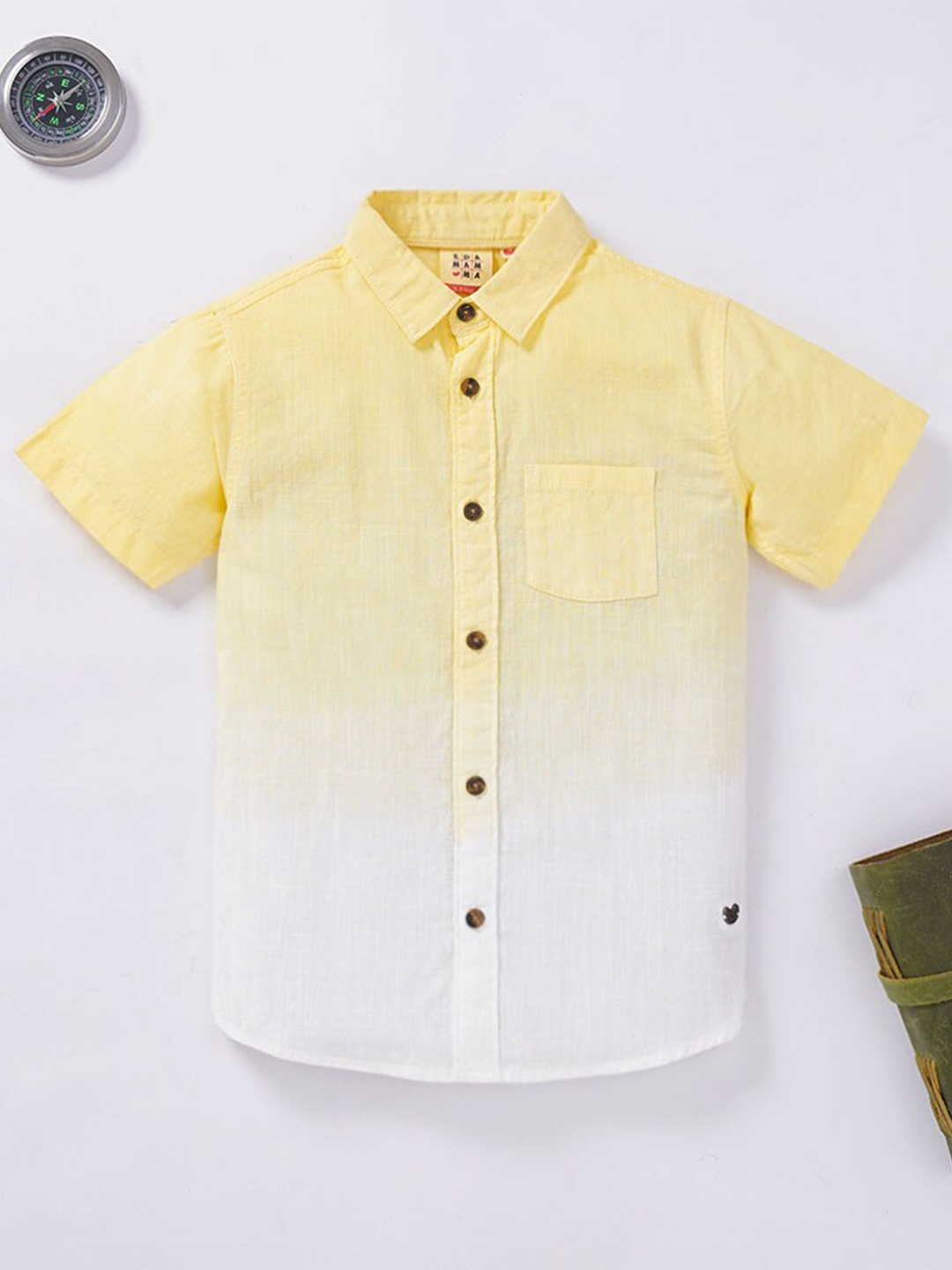 

Ed-a-Mamma Boys Yellow Premium Ombre Printed Regular Fit Cotton Casual Shirt