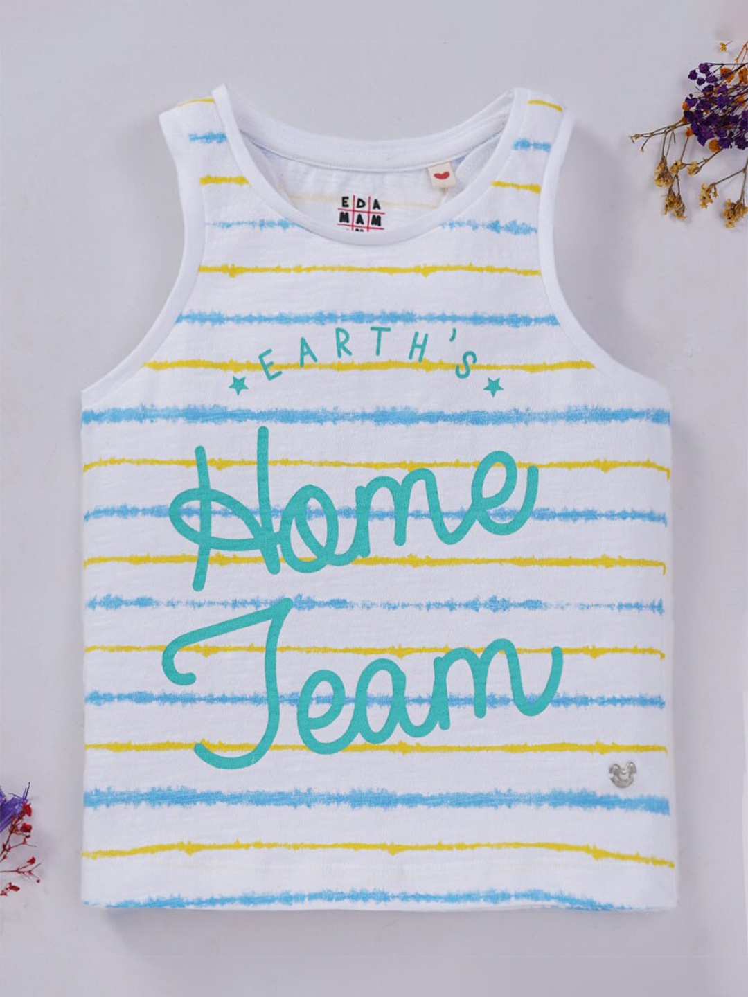 

Ed-a-Mamma Girls White Striped Mandarin Collar T-shirt