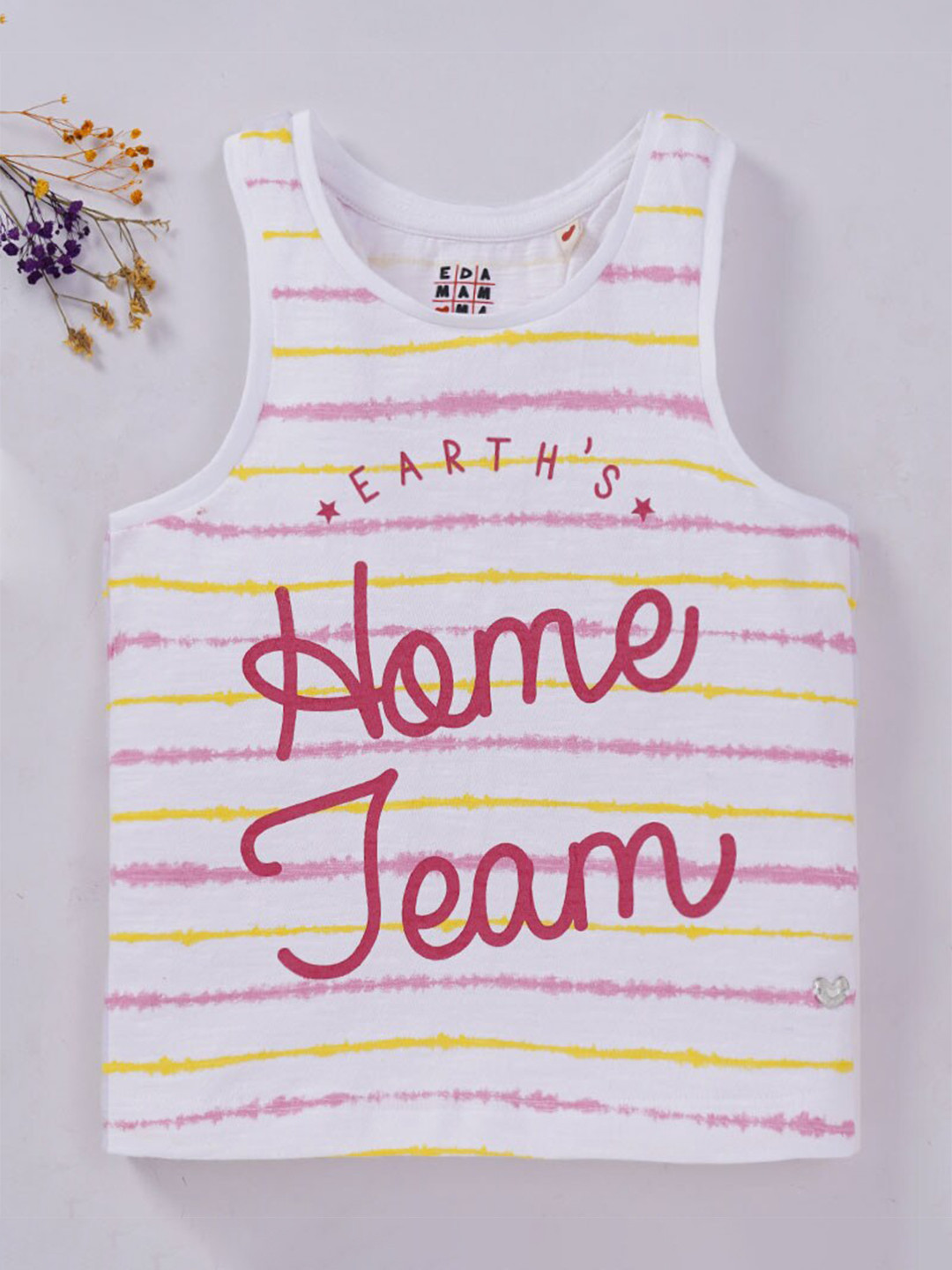

Ed-a-Mamma Girls White & Pink Striped Cotton T-shirt