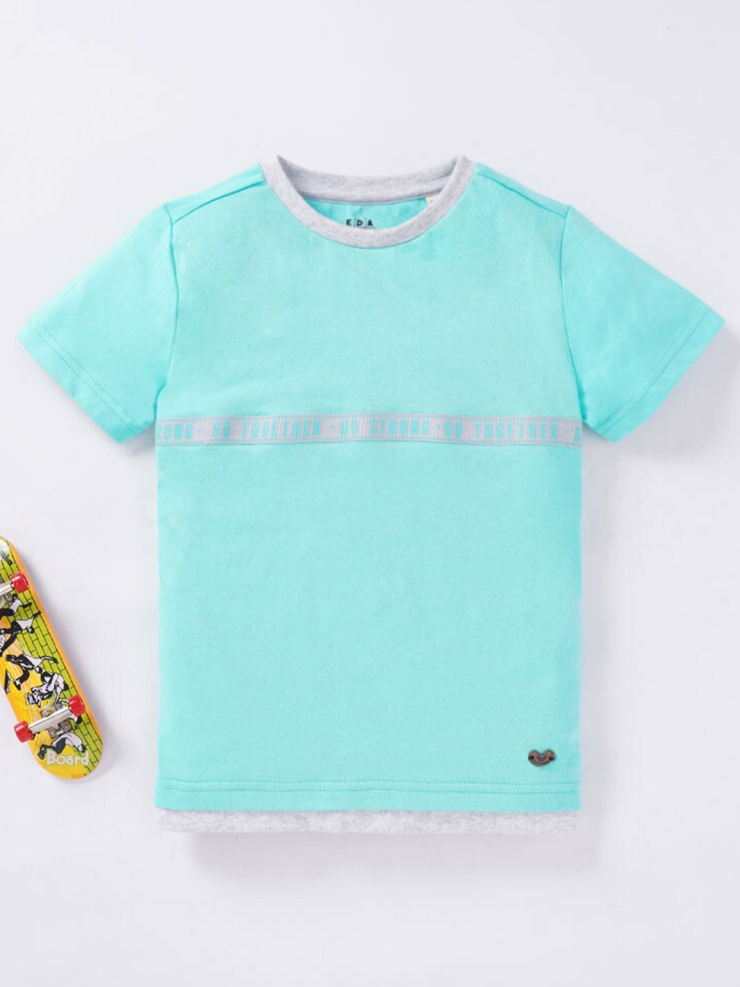 

Ed-a-Mamma Boys Turquoise Blue & White Printed Cotton Round Neck T-shirt