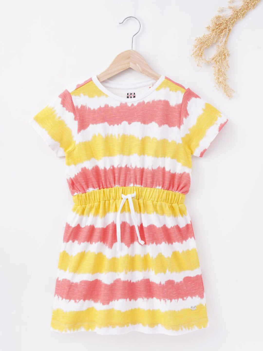 

Ed-a-Mamma Yellow Tie and Dye Striped Dress