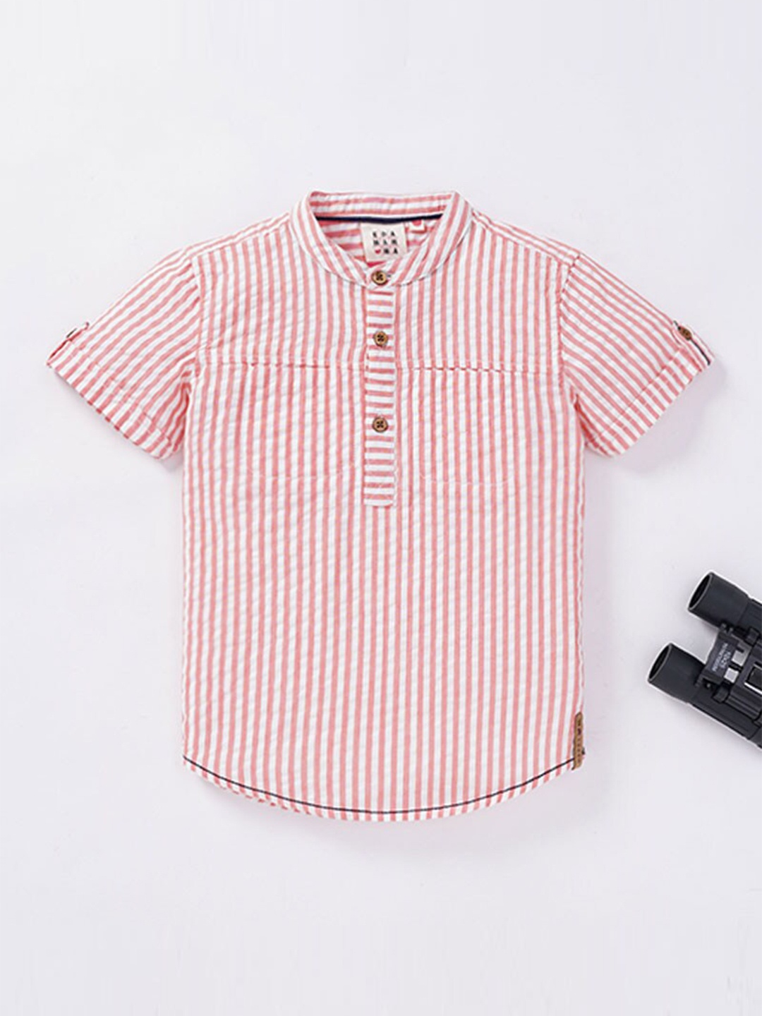 

Ed-a-Mamma Boys Peach-Coloured Premium Striped Cotton Casual Shirt