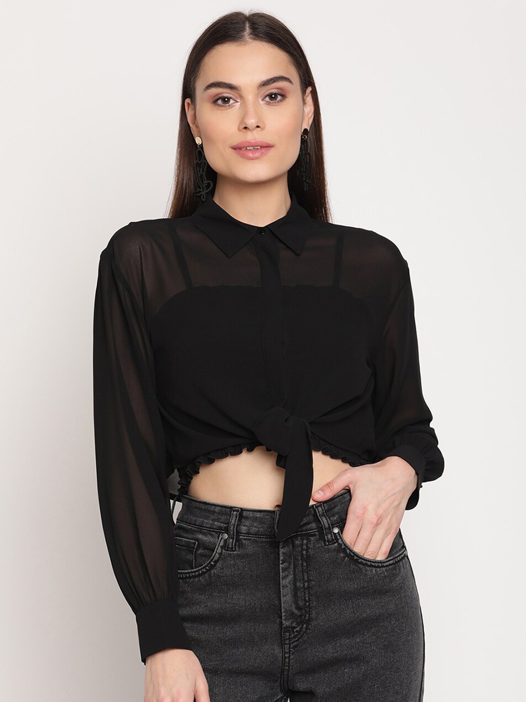 

Madame Women Black Solid Comfort Casual Shirt