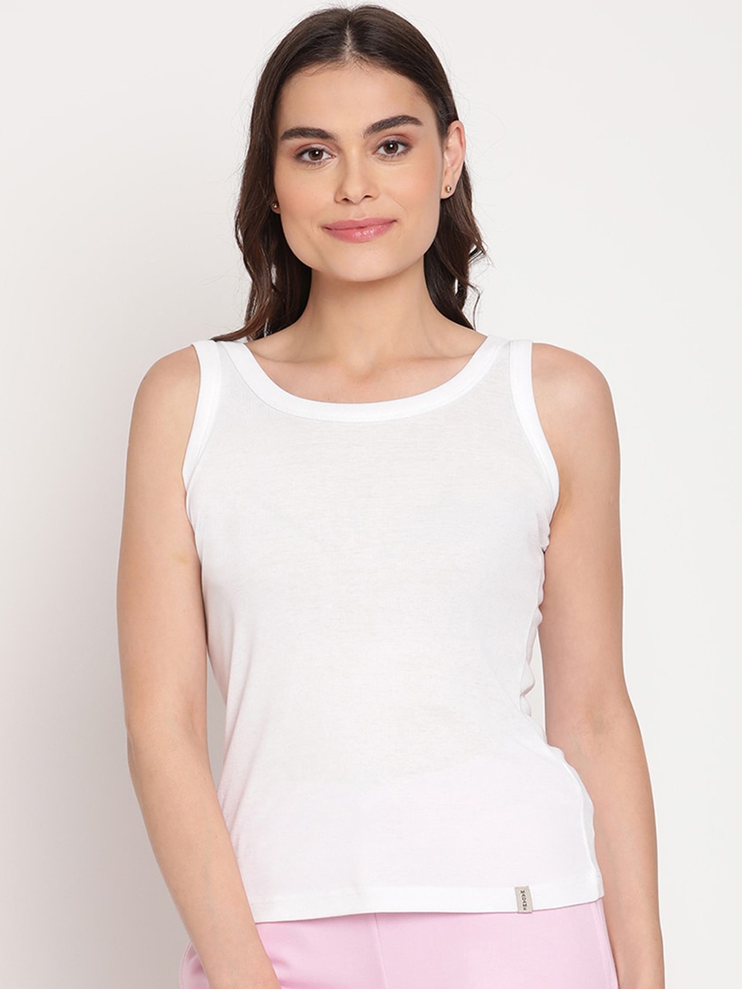

Madame Women White Solid Cotton Camisole