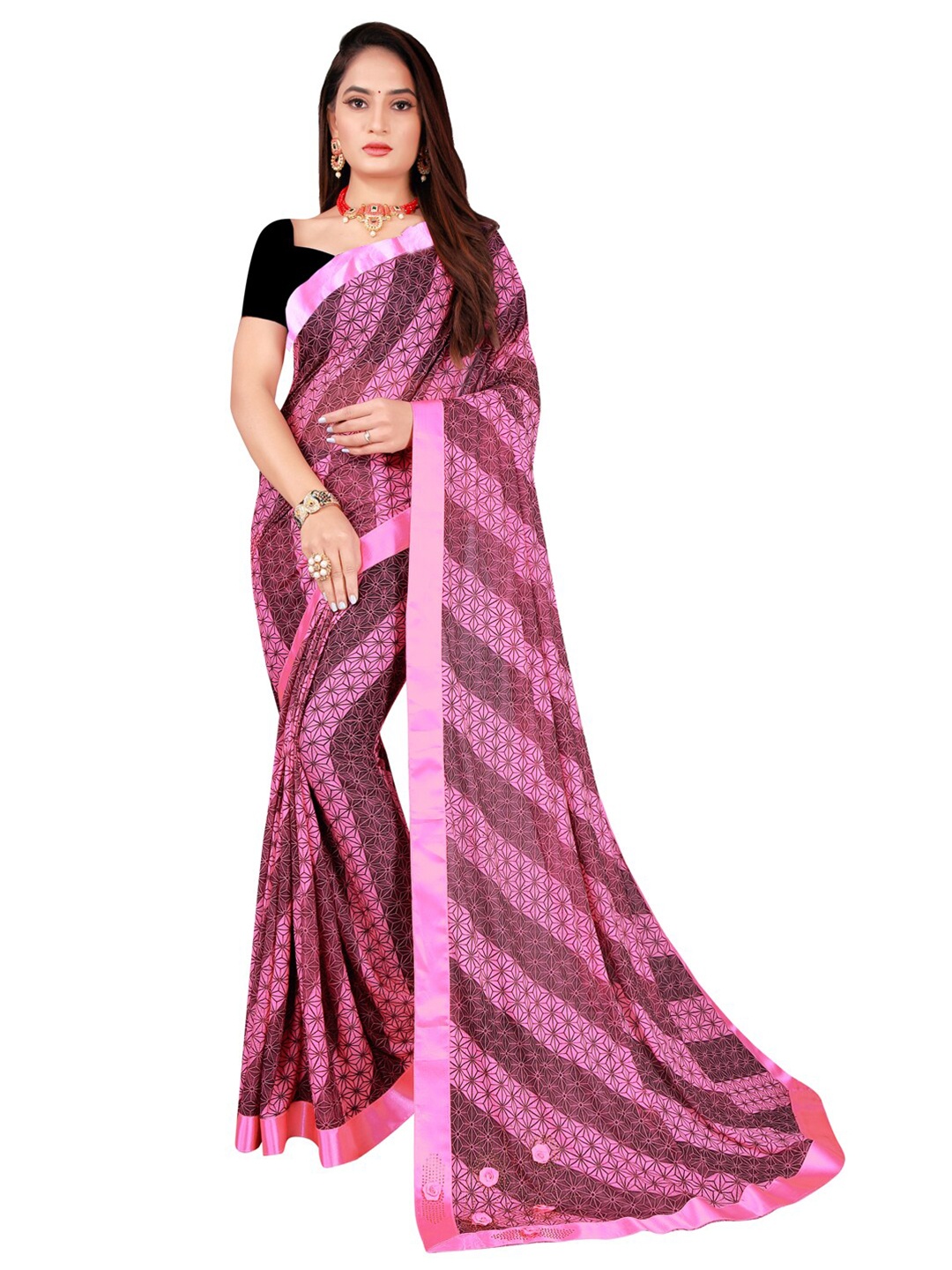 

SAADHVI Pink & Black Art Silk Saree