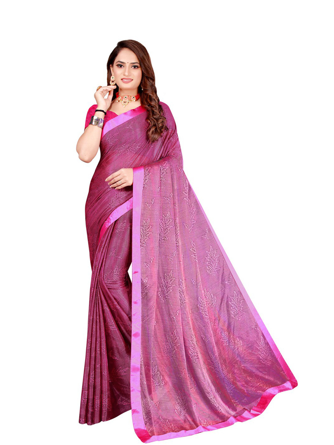 

SAADHVI Fuchsia Floral Art Silk Saree
