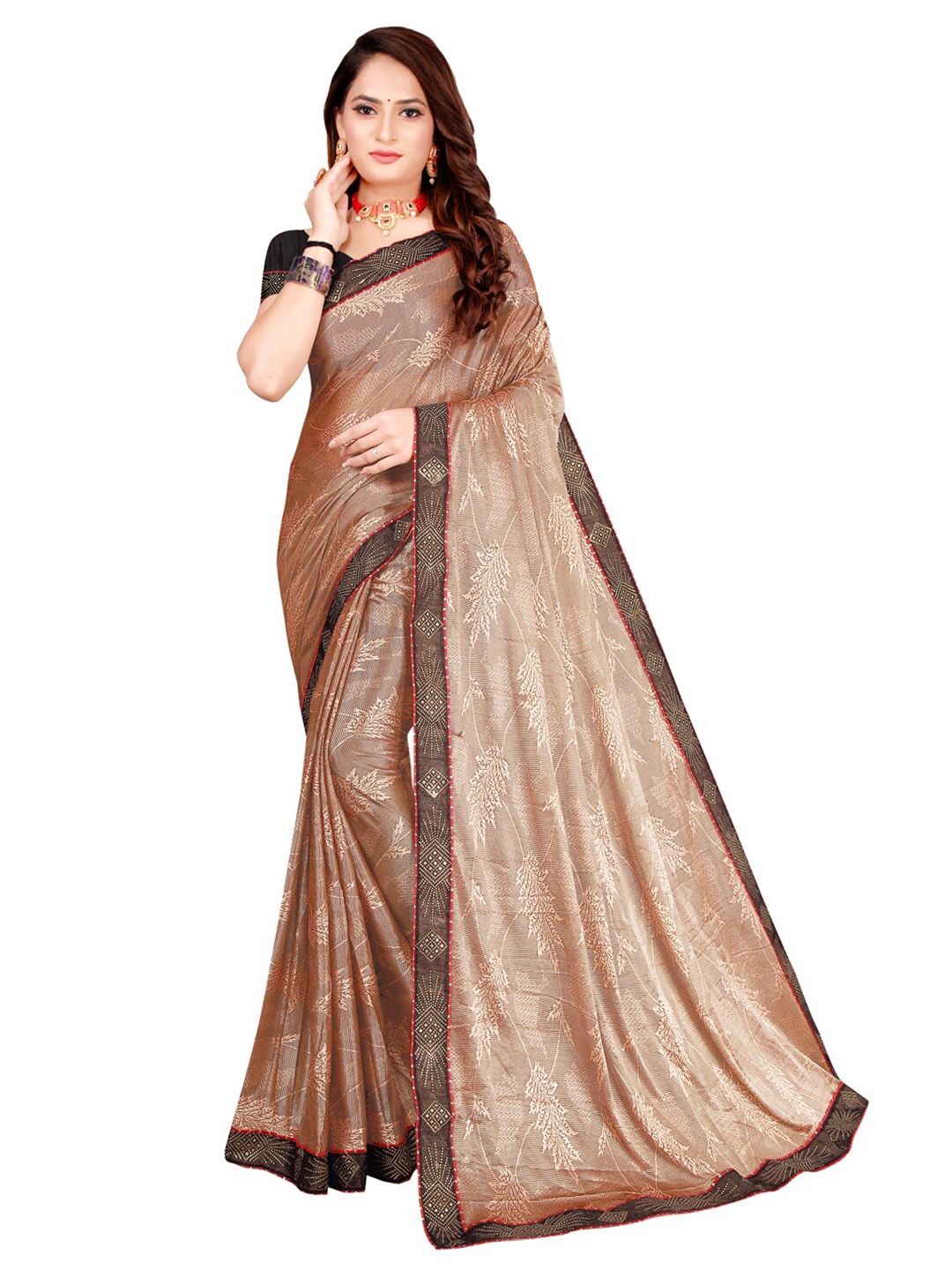 

SAADHVI Brown Floral Art Silk Saree