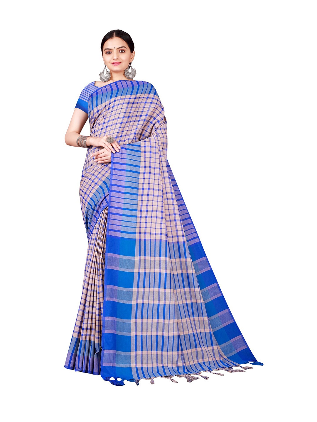 

SAADHVI Blue Checked Saree