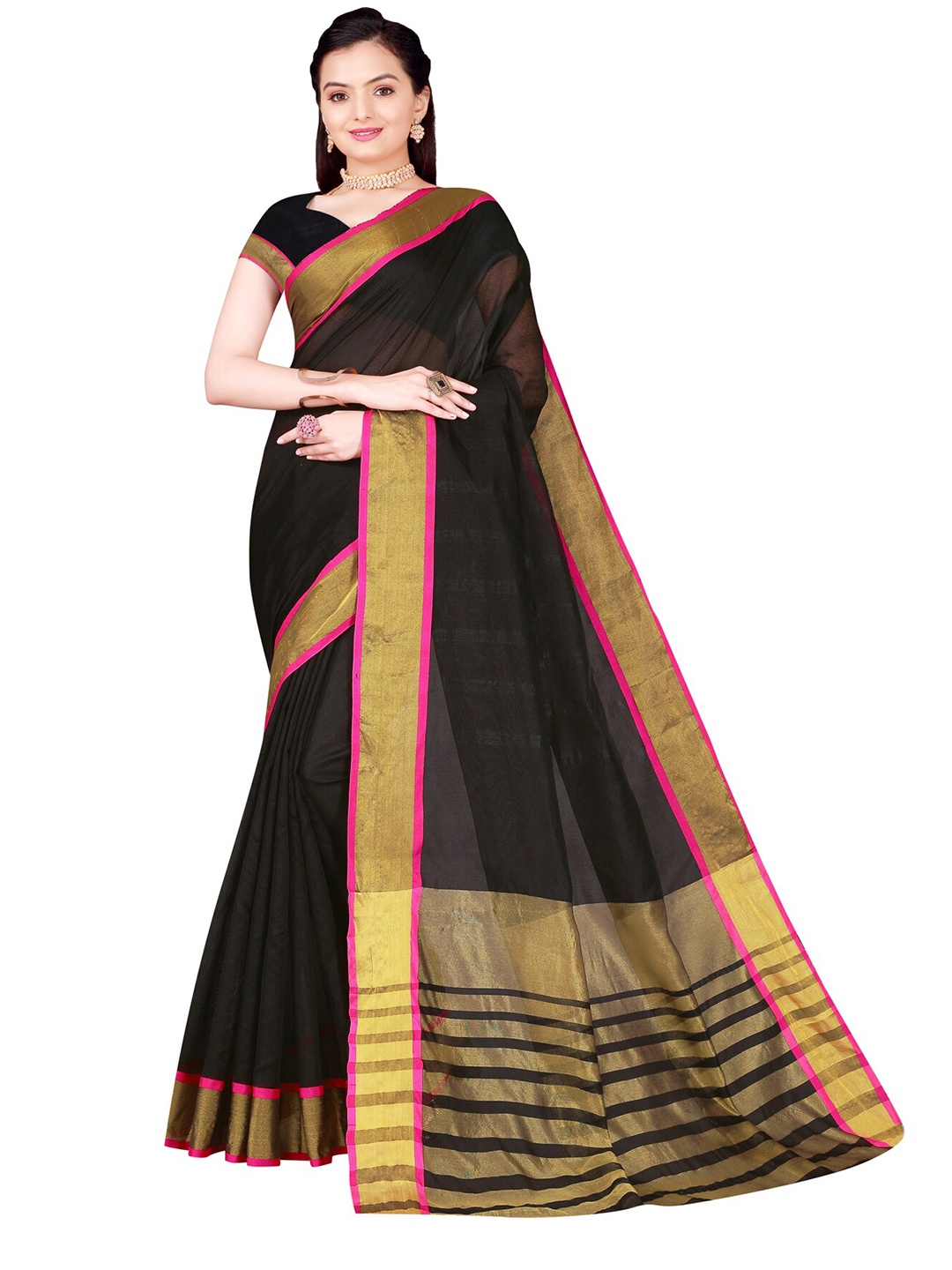 

SAADHVI Black Striped Zari Saree