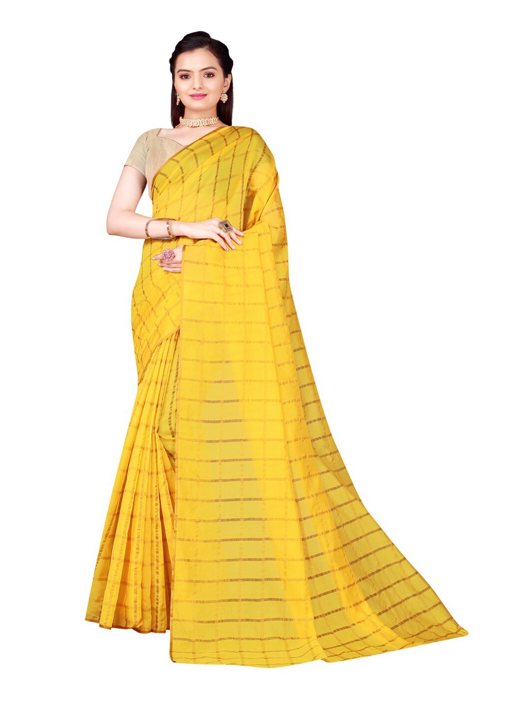 

SAADHVI Yellow Checked Saree