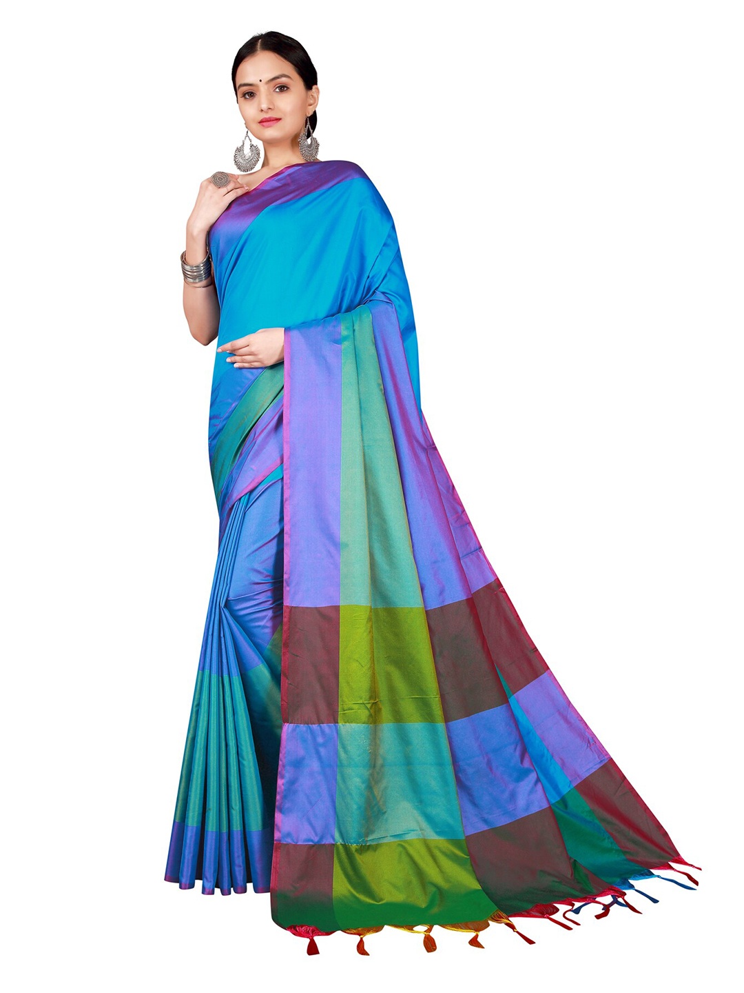 

SAADHVI Blue Checked Saree