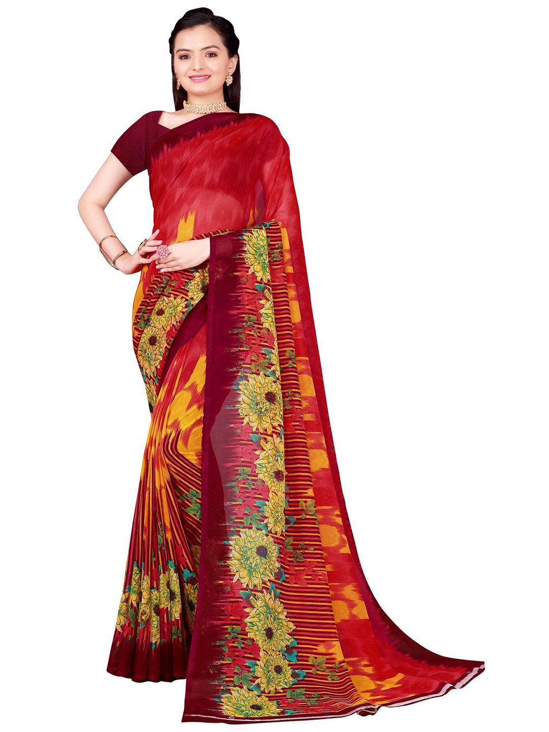 SAADHVI Multicoloured Floral Printed Pure Georgette Saree, Multi