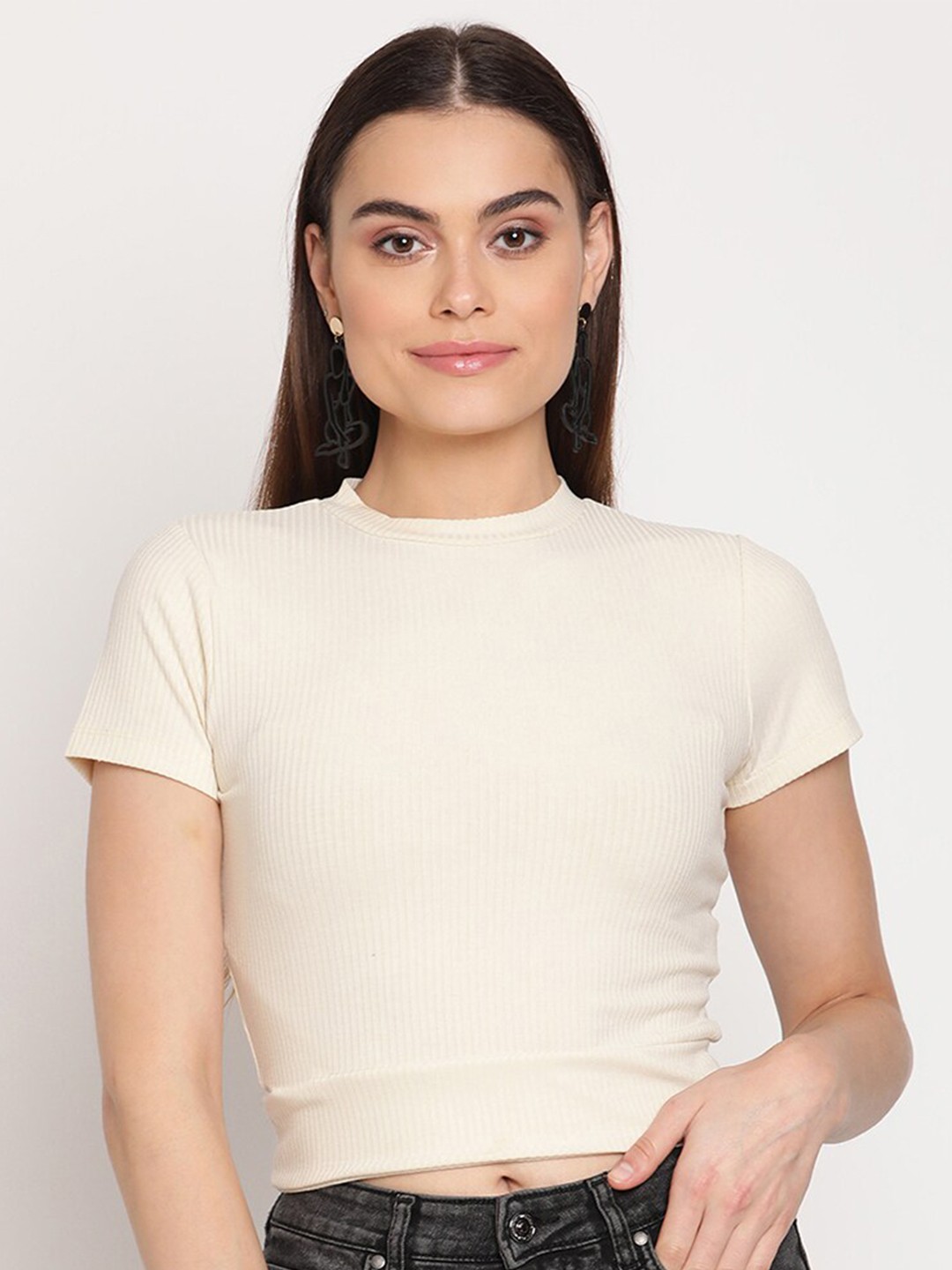 

Madame Beige Ribbed Crop Top