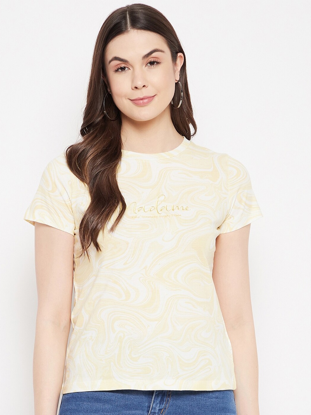 

Madame Mustard Yellow & Off White Print Cotton Top