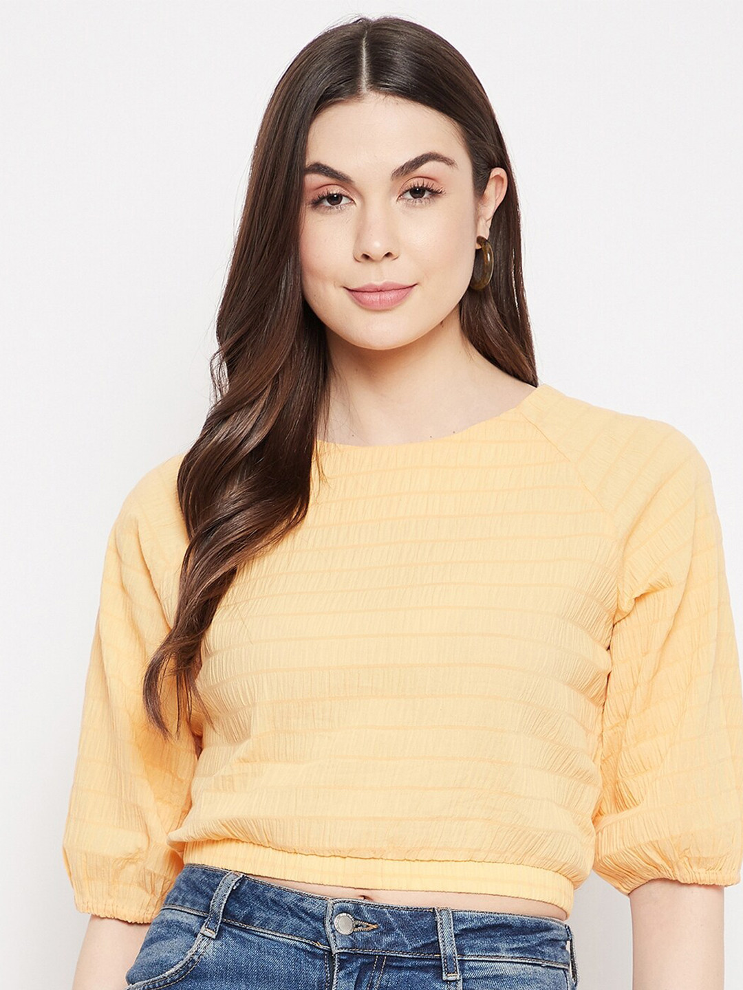 

Madame Orange Self Design Regular Crop Top