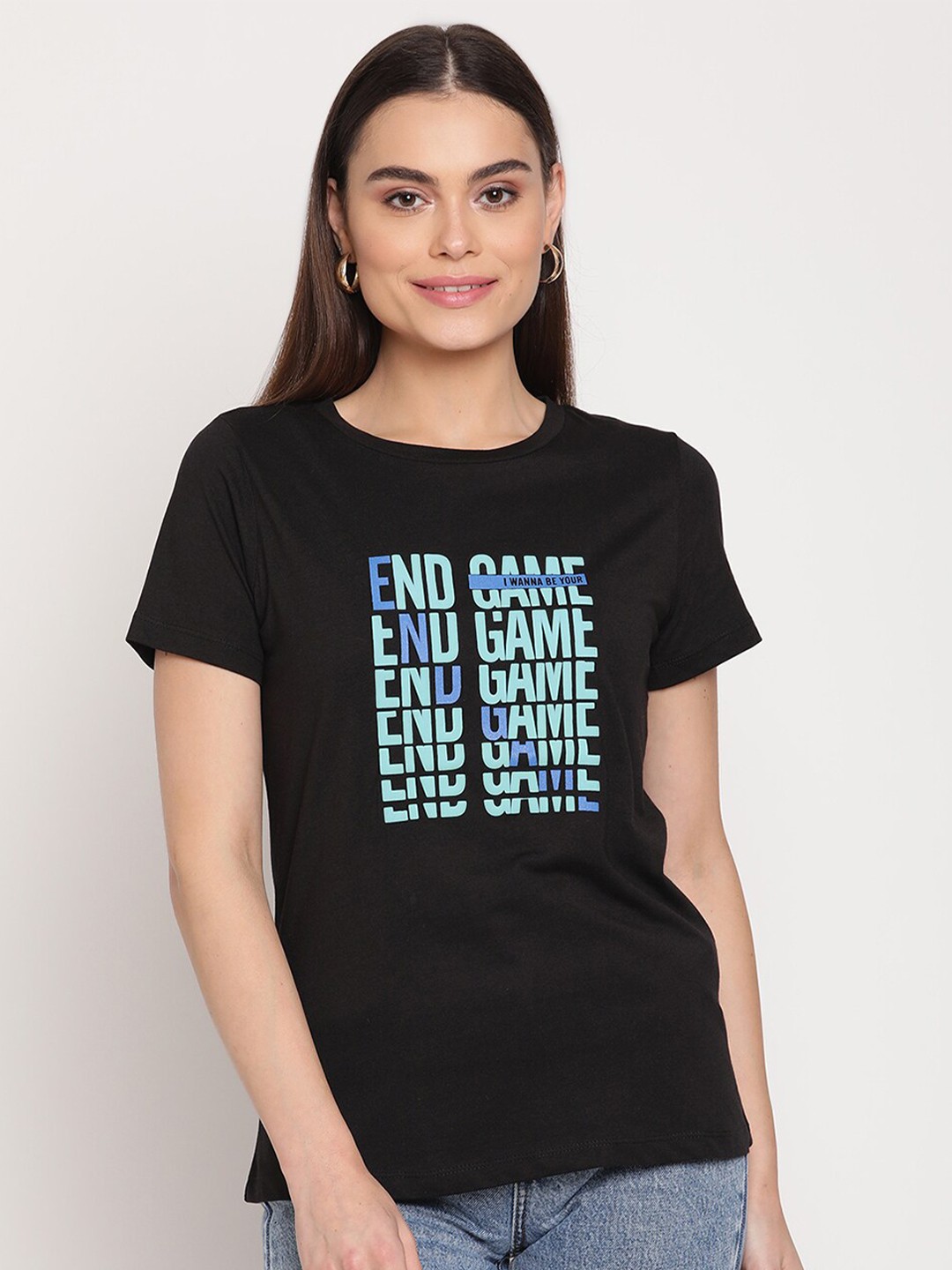

Madame Women Black Typography Printed Top