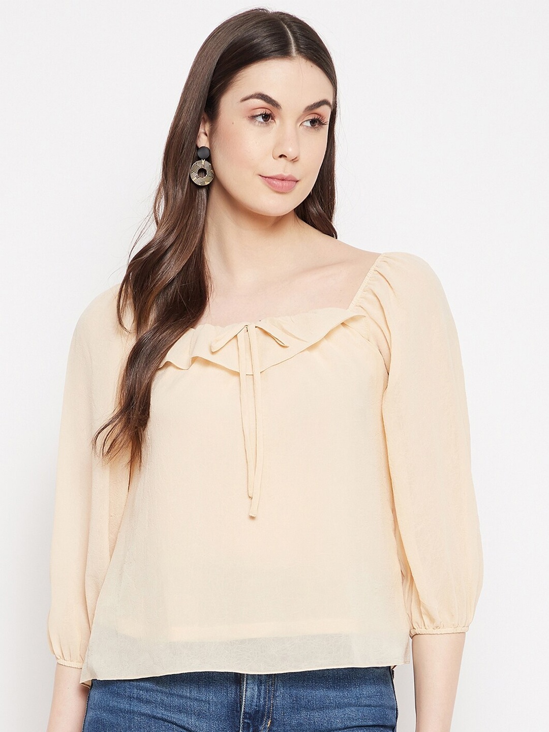 

Madame Beige Tie-Up Neck Top