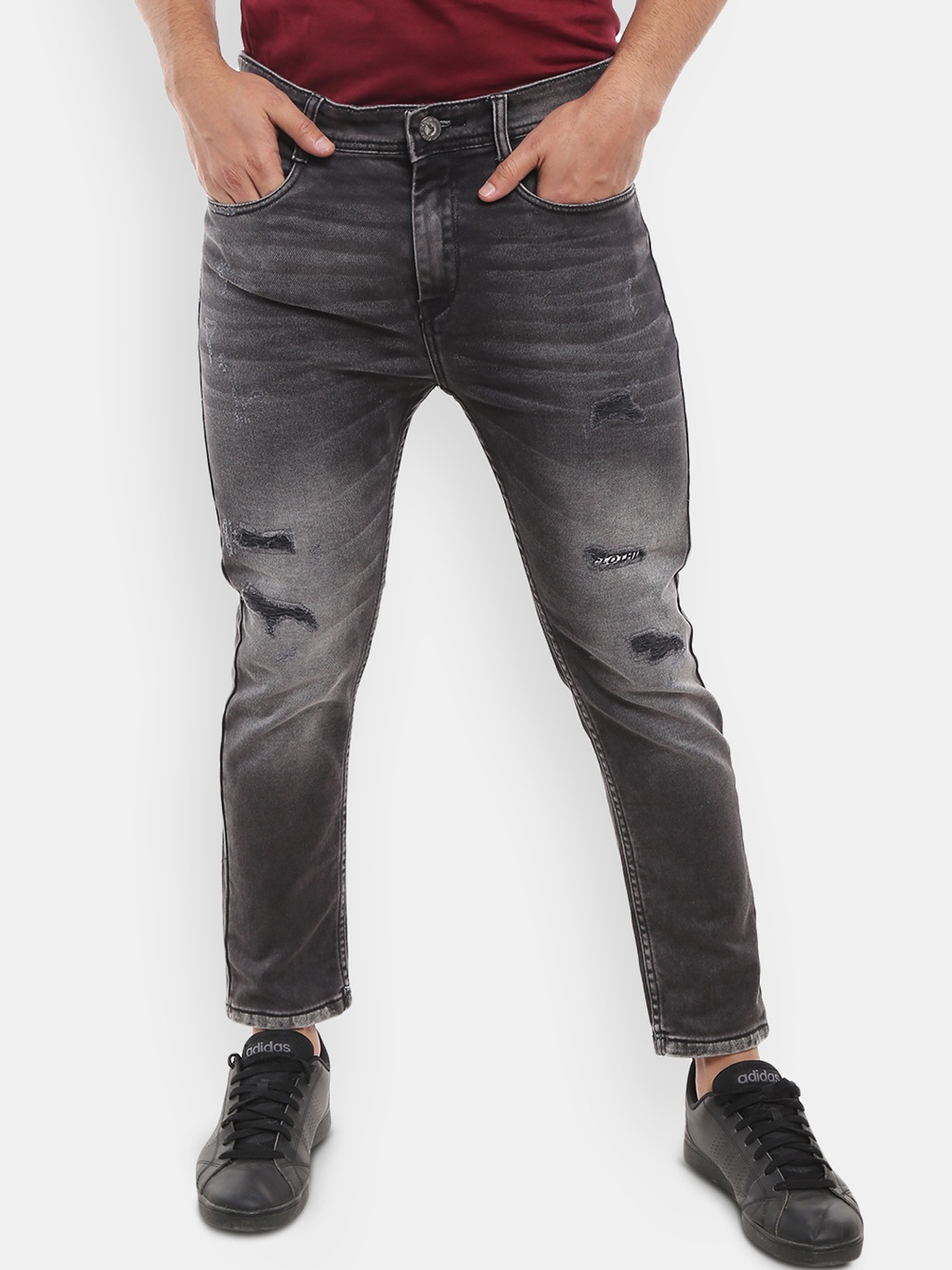 

V-Mart Men Grey Regular Fit Mildly Distressed Heavy Fade Stretchable Jeans