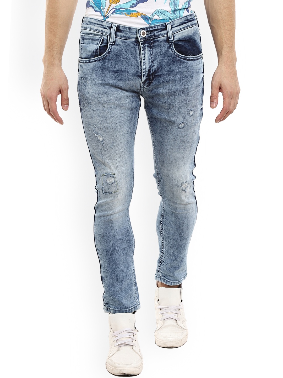 

V-Mart Men Blue Regular Fit Mildly Distressed Heavy Fade Acid Wash Stretchable Jeans