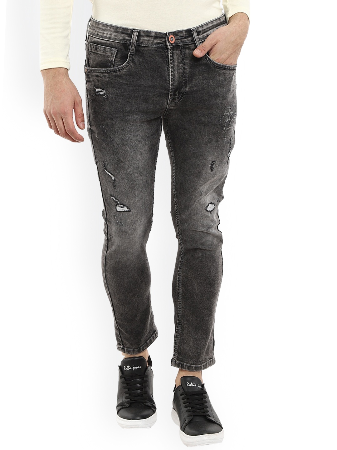 

V-Mart Men Grey Regular Fit Low Distress Heavy Fade Stretchable Jeans