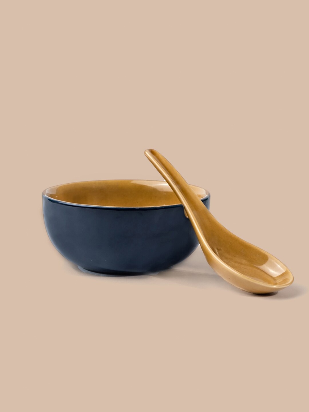 

SHAY Blue & Brown 6 Pieces Stoneware Glossy Bowls With Spoons