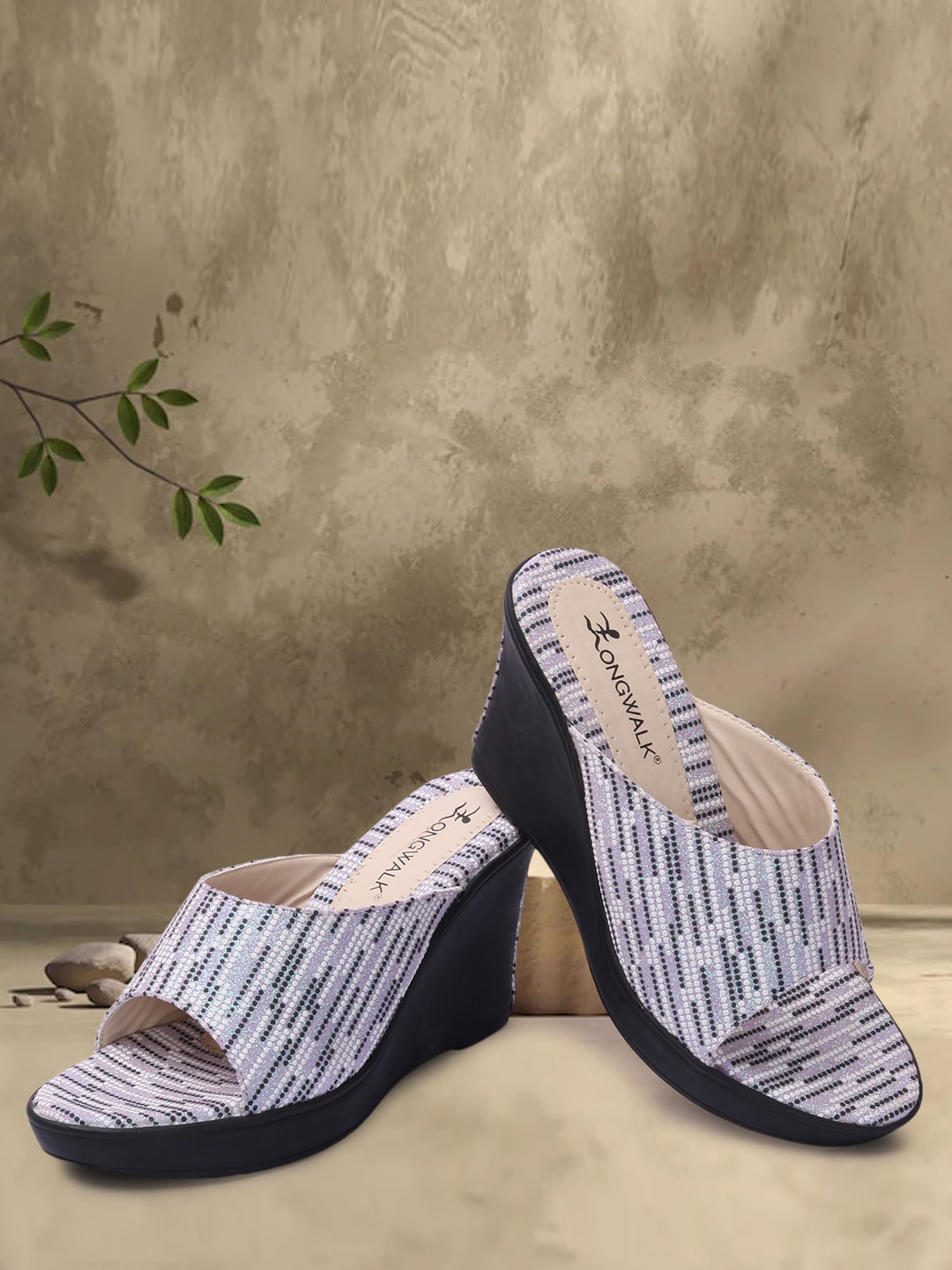

Longwalk Purple PU Party High-Top Wedge Mules with Tassels