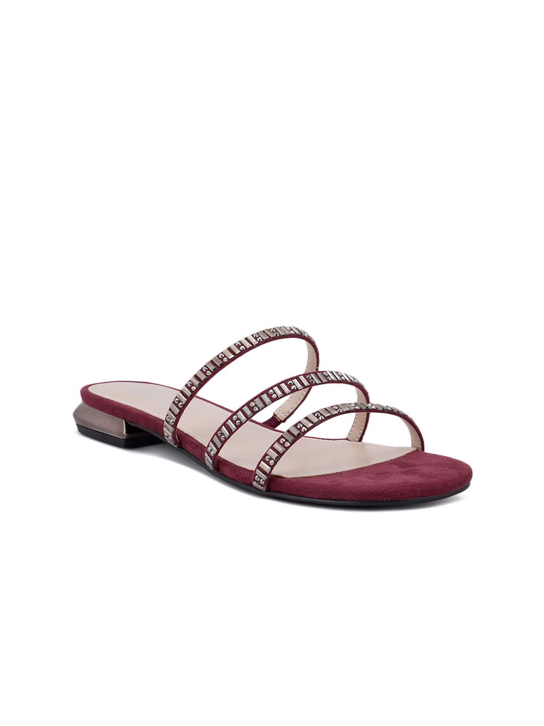 

ROSSO BRUNELLO Women Burgundy Embellished Open Toe Flats
