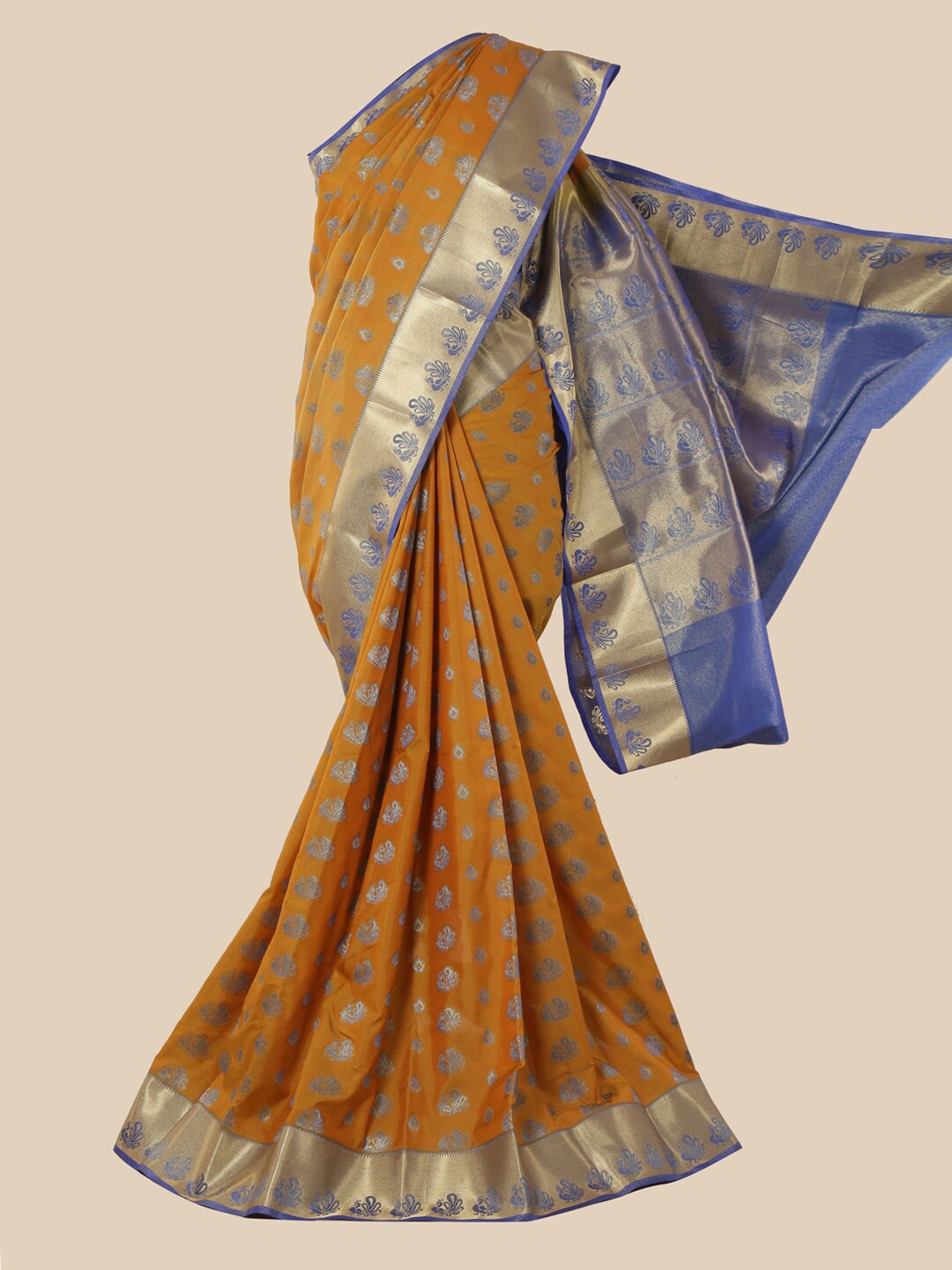 

Pothys Yellow & Blue Floral Zari Art Silk Saree