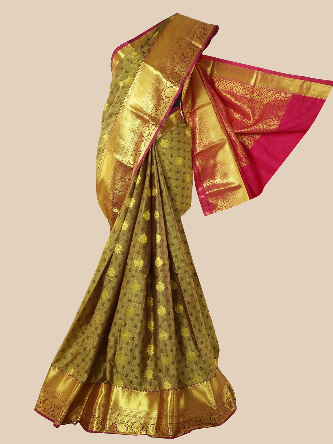 

Pothys Green & Red Ethnic Motifs Zari Art Silk Saree