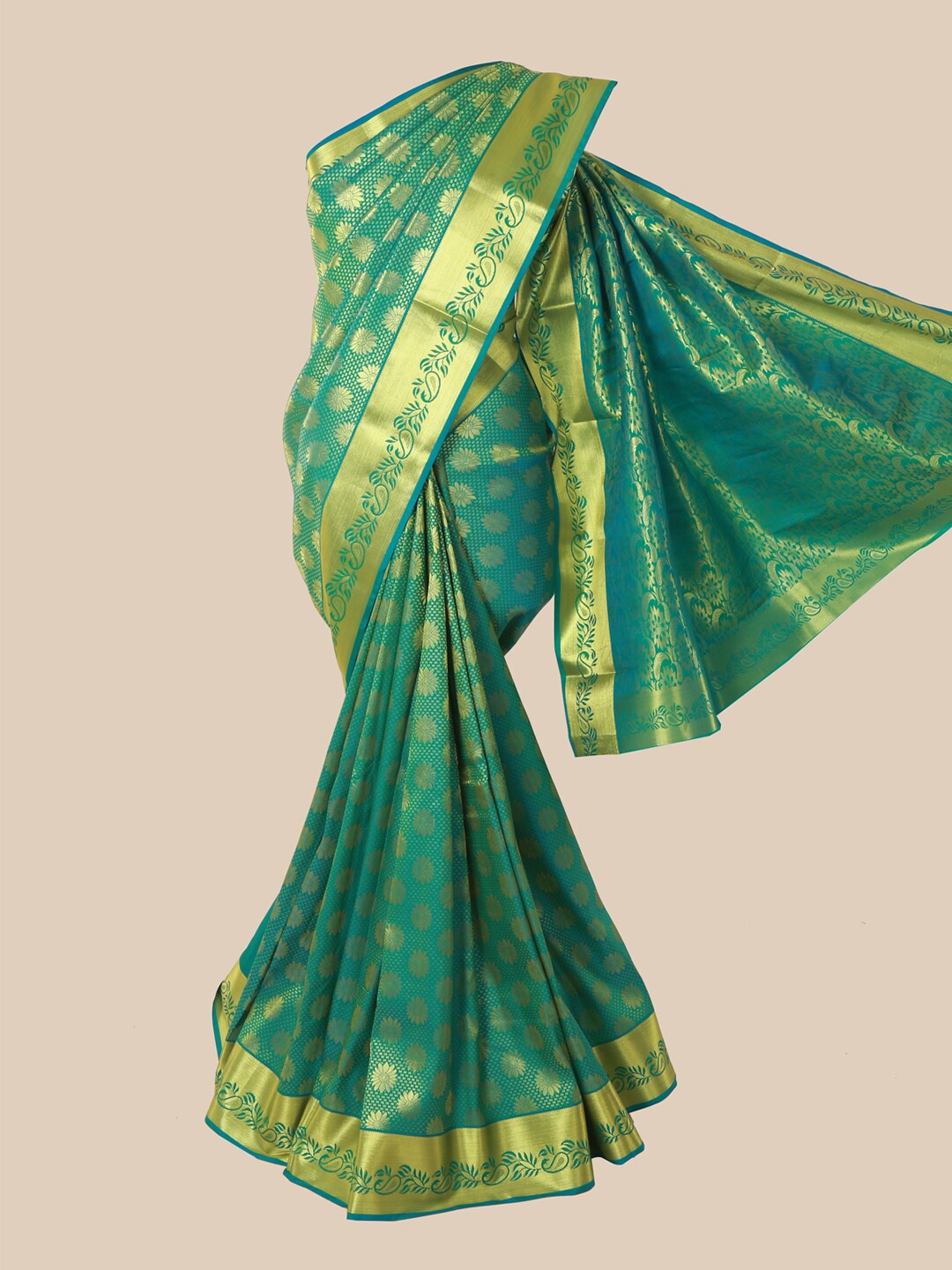 

Pothys Green & Gold-Toned Woven Design Zari Art Silk Saree