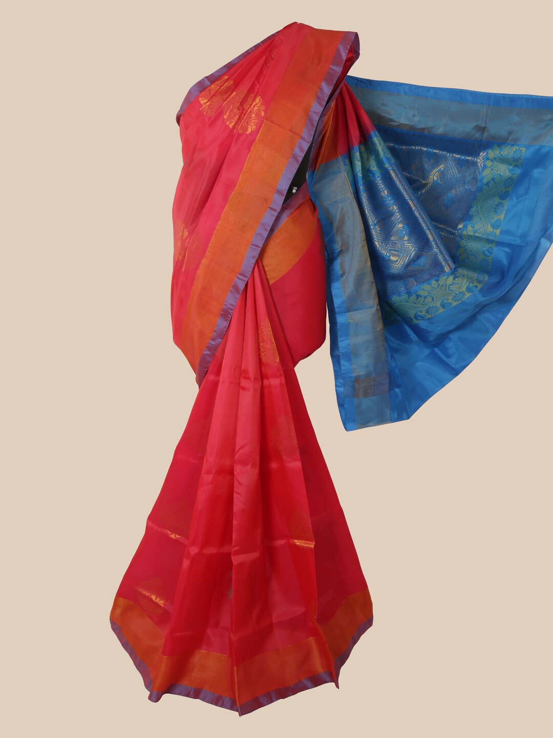 

Pothys Fuchsia & Blue Ethnic Motifs Zari Art Silk Saree