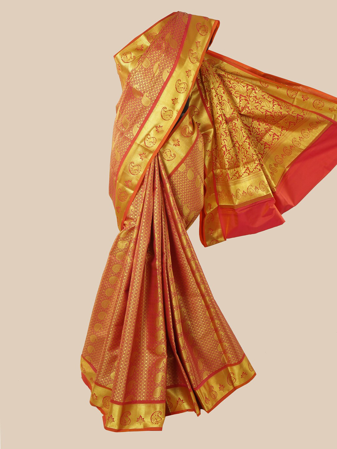 

Pothys Pink & Gold-Toned Woven Design Zari Art Silk Saree