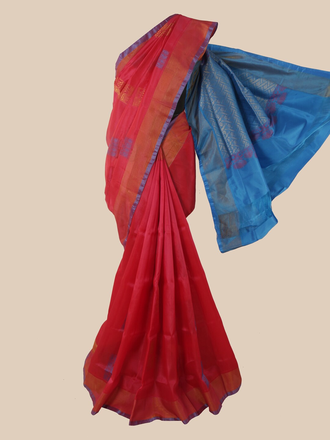 

Pothys Pink & Blue Woven Design Zari Art Silk Saree
