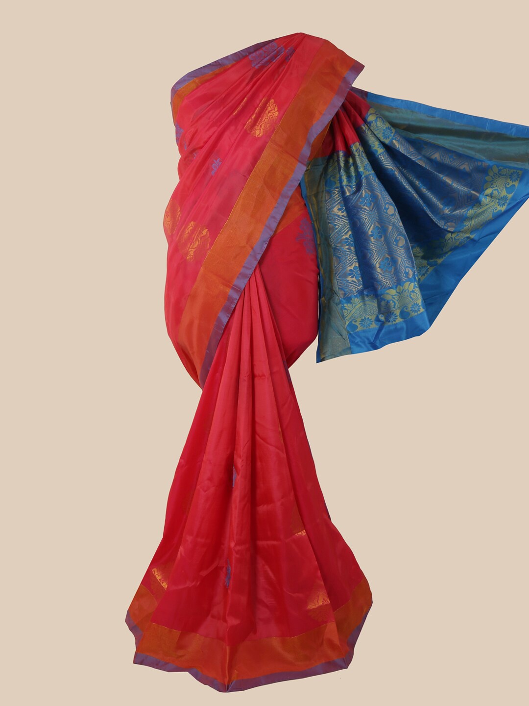 

Pothys Fuchsia & Blue Ethnic Motifs Zari Art Silk Saree