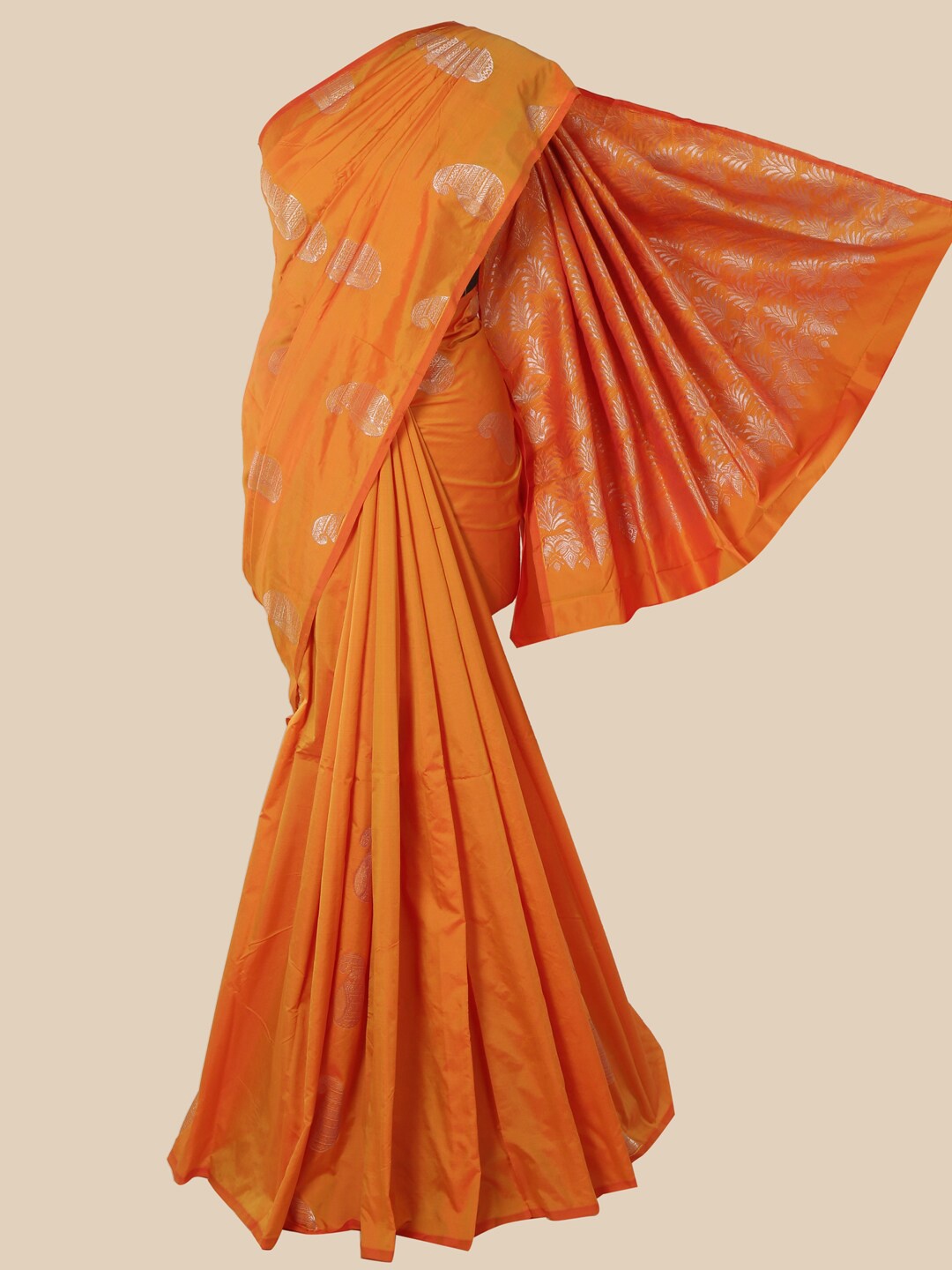 

Pothys Orange & Silver Paisley Zari Art Silk Saree